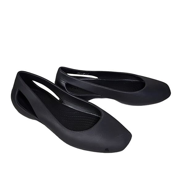 CROCS Sloane Black Square Toe Flats Womens Size 5 - Picture 1 of 10